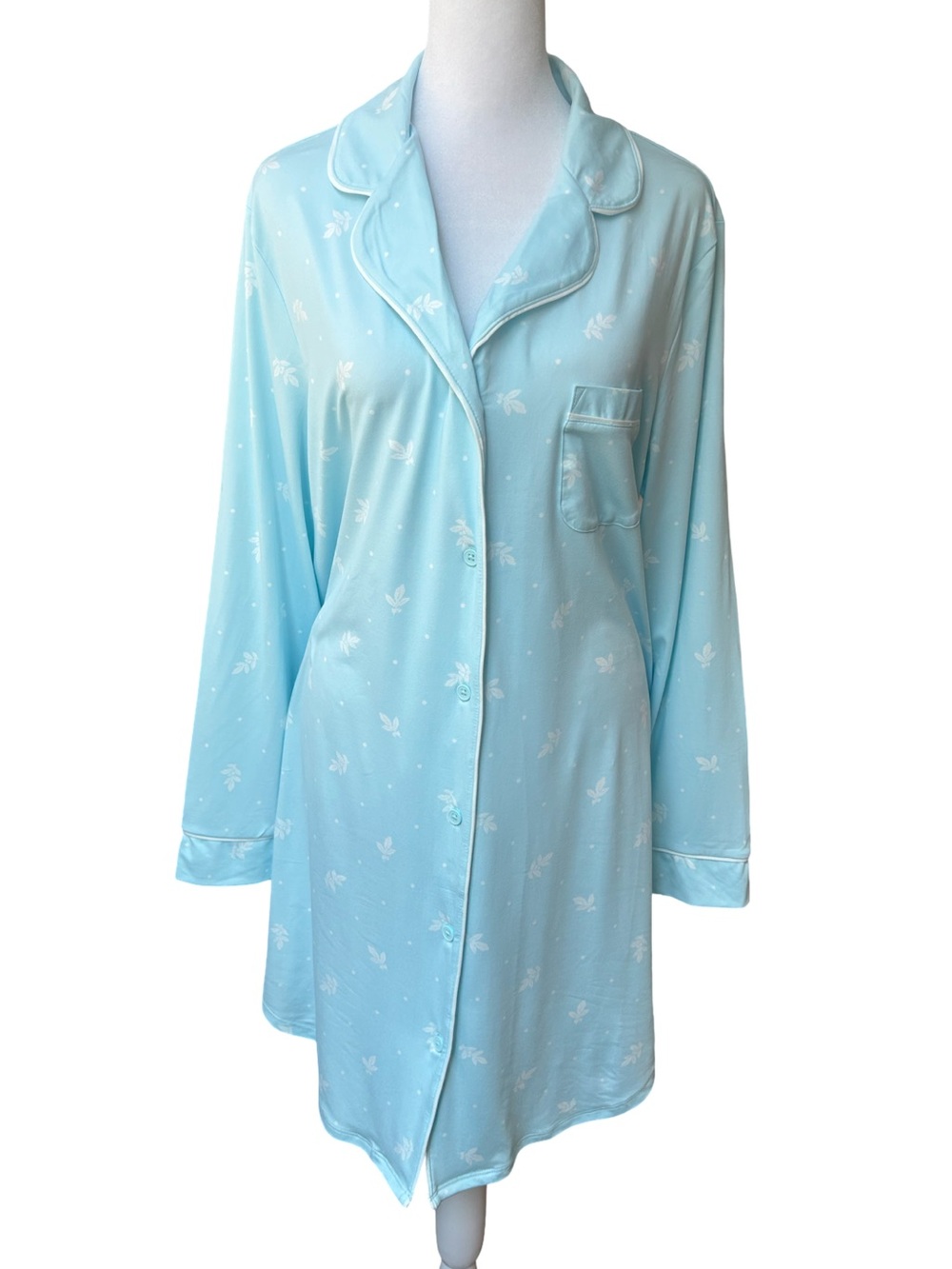 Charter club cottagecore soft cozy long sleeve sleep shirt mistletoe blue NWT LG